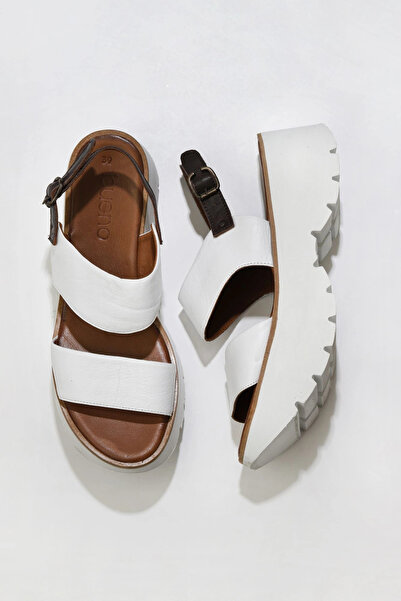 Bueno Shoes White Leather Women's Wedge Heeled Sandals 01Wu11400