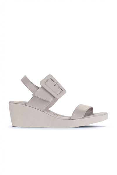Bueno Shoes Sandale cu toc cu pană pentru femei din piele gri 01wa0400