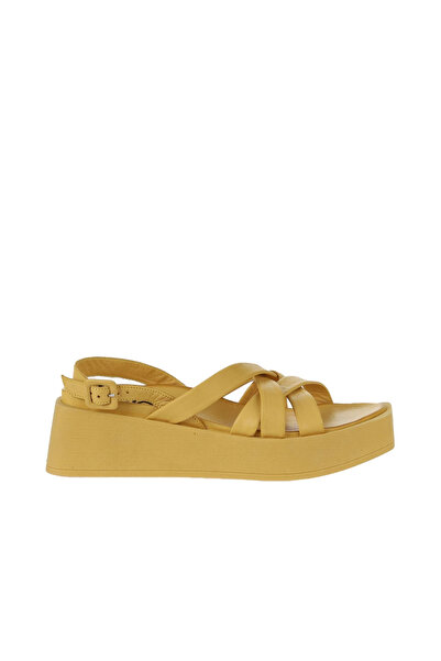 Bueno Shoes Žluté kožené dámské ploché sandály 01wy5904