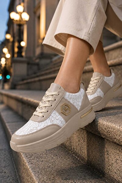 Slipcat Dantel Detaylı Trend 5 Cm Platform Yüksek Taban Kadın Sneaker Spor Ay...
