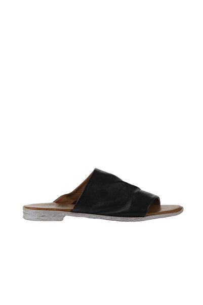 Bueno Shoes Black Leather Women's Flat Slippers 01Wq2009