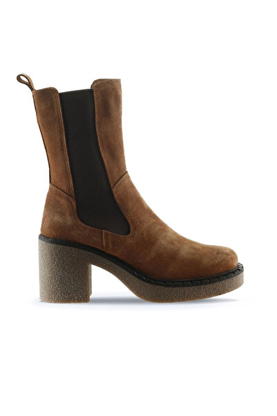 Bueno Shoes Cizme cu toc pentru femei din piele intoarsa deschisa, maro desch...