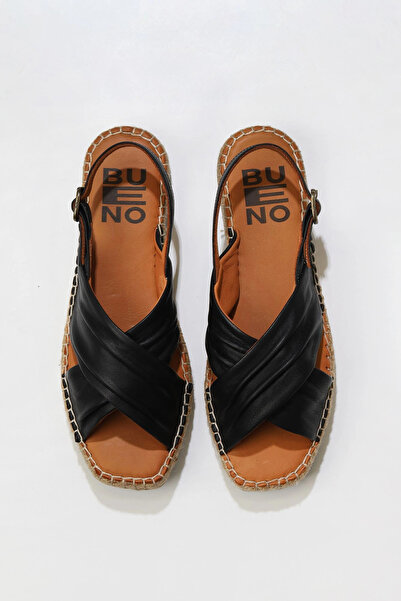 Bueno Shoes Sandale espadrille de damă din piele neagră 01ws9912