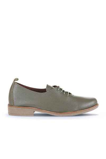 Bueno Shoes Pantofi de damă din piele kaki cu toc mic 01wd3804