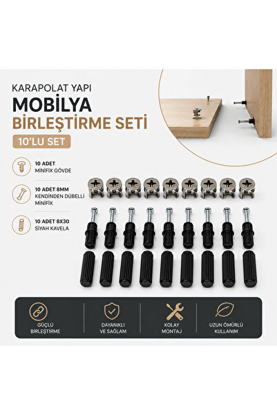 KarapolatYapı Mobilya Birleştirme Seti Minifix 10’lu ( Minifix,Kendinden Dübe...