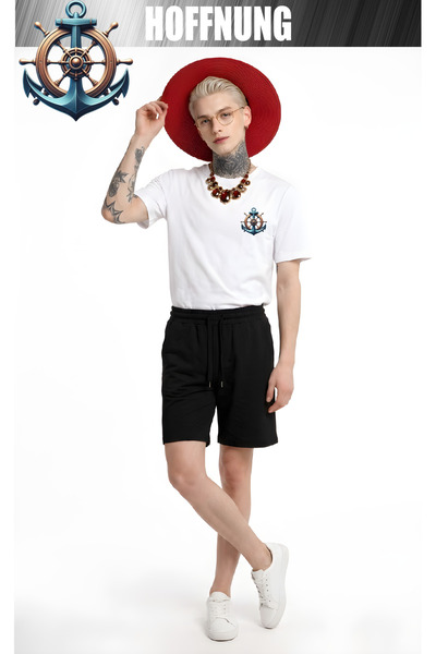 HOFFNUNG Set casual unisex cu mânecă scurtă și imprimeu ANCORĂ, pentru exteri...
