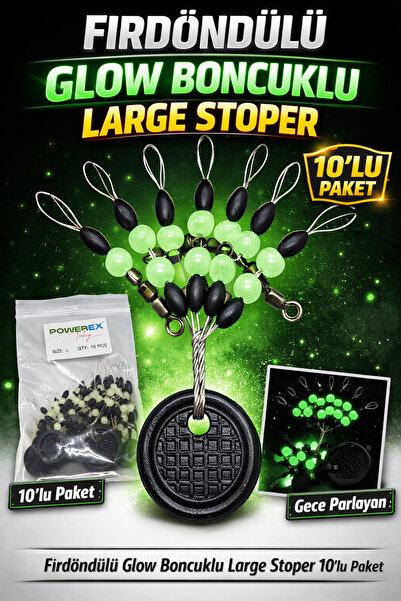 sr sazanrig Fırdöndülü Glow Boncuklu Large Stoper 10'lu Paket