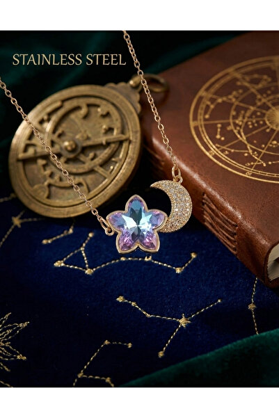 stainless steell 316L Gold Color Chain Zircon Stone Flower Necklace