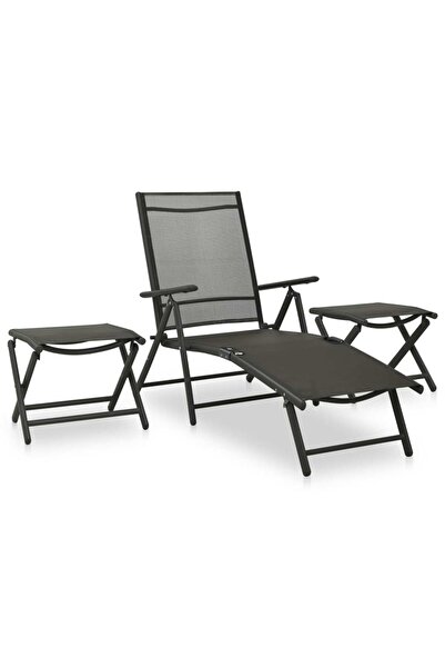 Concept Set mobilier de grădină, 3 piese, negru, textilenă și aluminiu