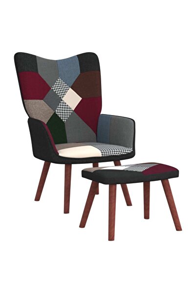 Concept Scaun de relaxare cu taburet, material textil, petice