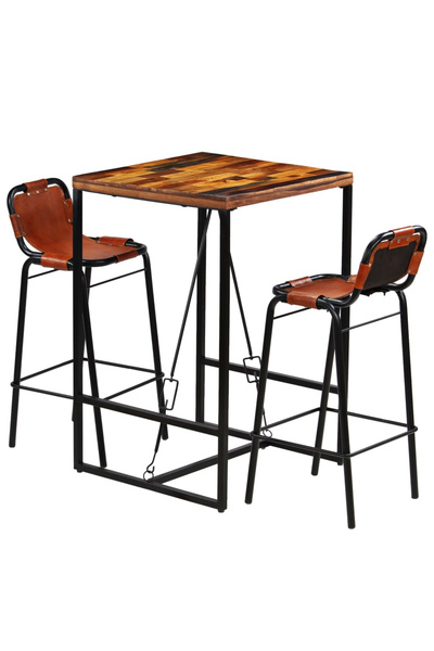 Concept Set bar, 3 piese, lemn masiv reciclat & piele naturală de capră