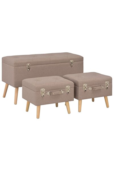 Concept Taburete cu depozitare, 3 buc., maro, material textil