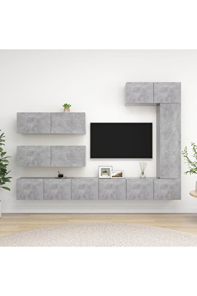 Concept Set dulapuri TV, 7 piese, gri beton, PAL