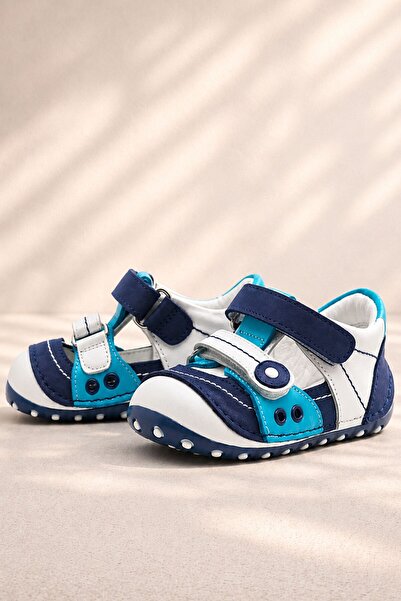 Nıno Genuine Leather Blue Velcro Summer First Step Baby Shoes