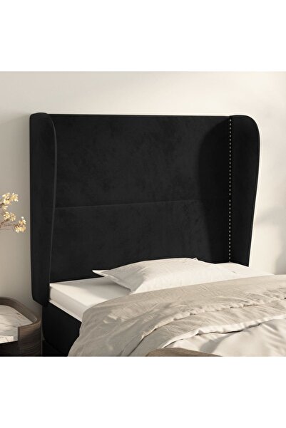 Concept Tăblie de pat cu aripioare, negru, 93x23x118/128 cm, catifea