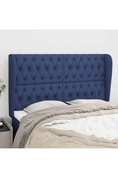 Concept Tăblie de pat cu aripioare, albastru, 147x23x118/128 cm, textil