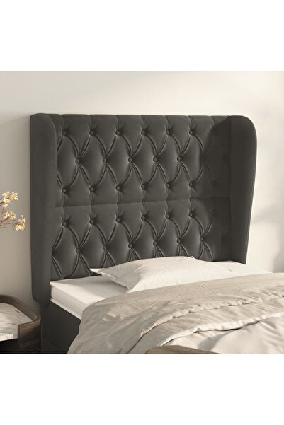 Concept Tăblie de pat cu aripioare gri închis 93x23x118/128 cm catifea