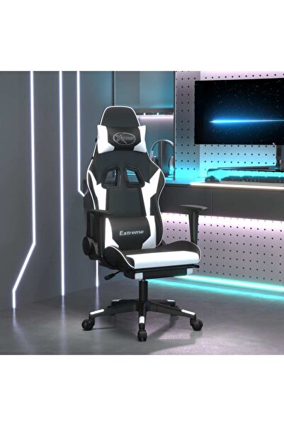 Concept Scaun de gaming masaj/suport picioare alb/negru piele