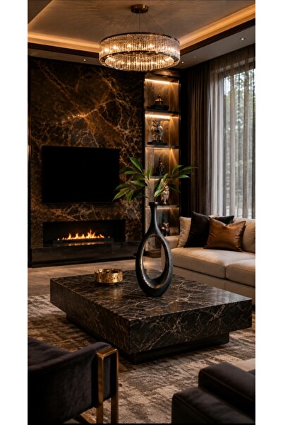 LUVESSA Hollow Loop Dekoratif Vazo – Mat Siyah Eskitme Gold Detaylı 52 Cm Mod...
