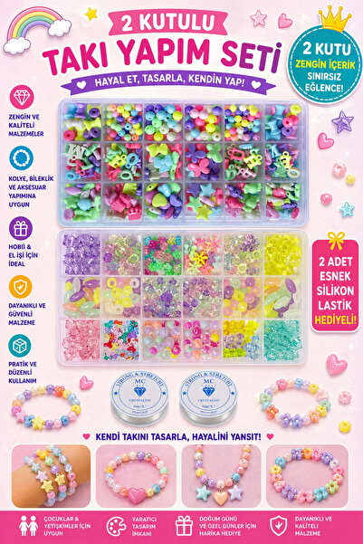 By MO Accessories Mega 2'li Kutuda Takı Yapma Seti Boncuk Hobi Seti Rengarenk...