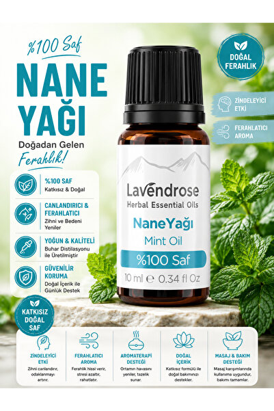 Lavendrose Nane Uçucu Yağı[%100 Saf Difüzör Için Aromaterapi Yağı 10 ml