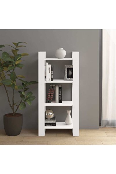 Concept Bibliotecă/Separator cameră,alb, 60x35x125 cm, lemn masiv pin