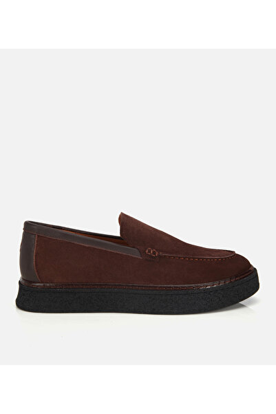Hotiç Men's Suede Leather Brown Thick Soled Casual Loafer