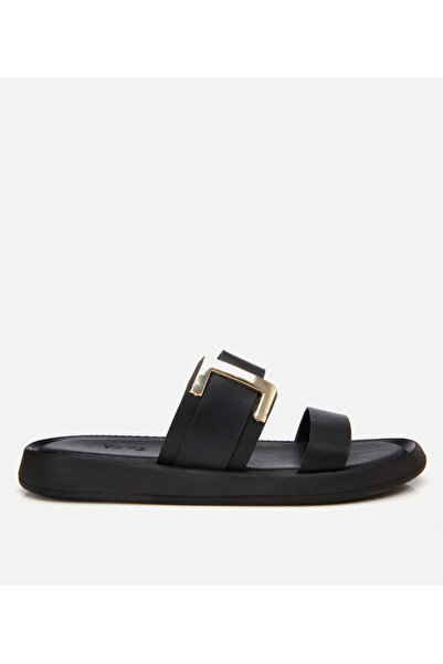 Hotiç Women's Black Pedestrian Buckle Flat Slippers