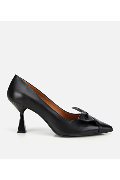 Hotiç Women's Leather Black Bow Detailed Thin Heeled Stiletto