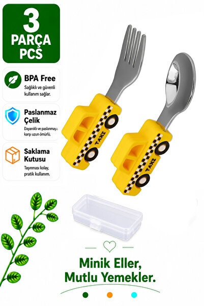 jojobebek Taksi Figürlü Premium Bebek BPA Free Kaliteli Silikon Saplı Paslanm...