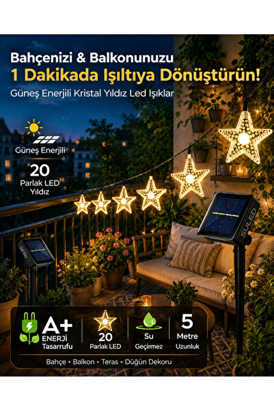 SULED Yıldız Led 5 Metre Solar Enerjili Bahçe Aydınlatması Led Işık Gün Işığı...