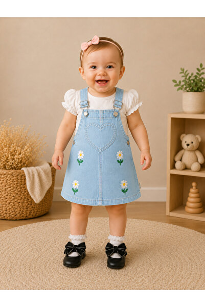 Baby Buu Jeans Looking Like Denim for Girls with Daisies Ji̇le 169