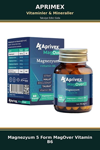 Aprivex Magnezyum 5 Form MagOver Vitamin B6 60 Kapsül Yüksek Biyoyararlanım