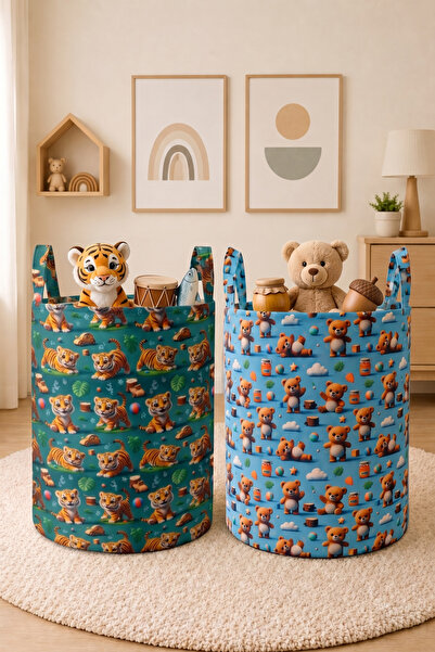 Paris Home Coș de jucării pentru copii Teddy Bear and Tiger cu model – Organi...