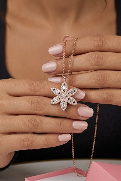 Bijuty Kadın Lotus Kolye-14 K Rose Renk - (SÜRPRİZ HEDİYELİ)