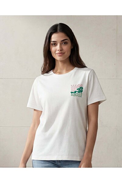 REDTAG تي شيرت نسائي أبيض مطبوع