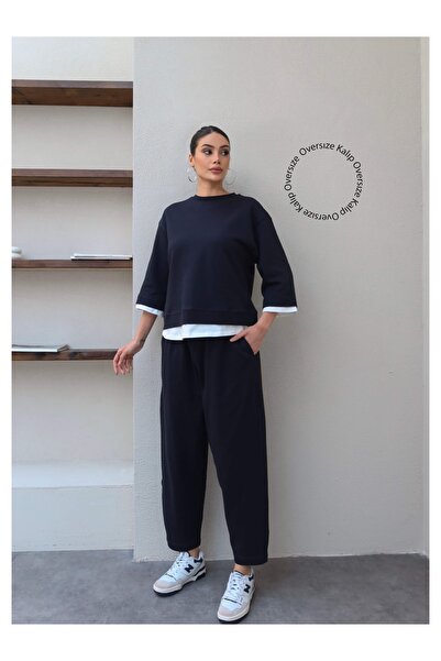 ESRAHELVACI Kontrast Detay Sweat Pantolon Takım