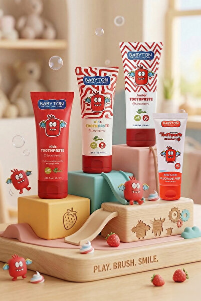 BABYTON Doğal Çilek Diş Macunu 6 Yaş ve Üzeri Florürlü 75 ml