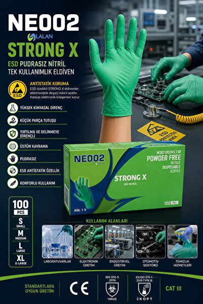 lalan STRONG X (ESD) PUDRASIZ NİTRİL 6,3 GR TEK KULLANIMLIK ELDİVEN (NE002)