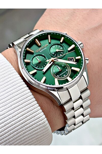 Quantum Functional Silver-Green Color Sapphire Glass Steel Band Steel Case Me...