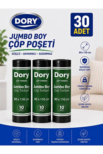 Dory Jumbo Boy Çöp Poşeti-Çöp Torbası 3 Adet 80x110 300 Gr Siyah