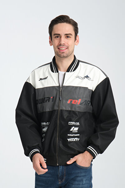CHOS7N Ανδρικό μπουφάν Oversize με στάμπα Biker Racer College Jacket