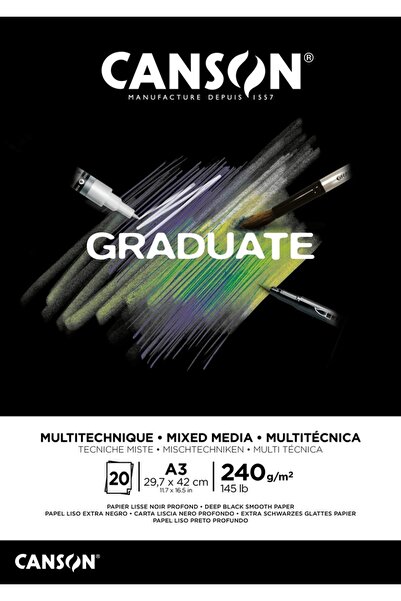 Canson Graduate Black Mix Media A4 240gr 20yp Çok Amaçlı Blok / 400131095