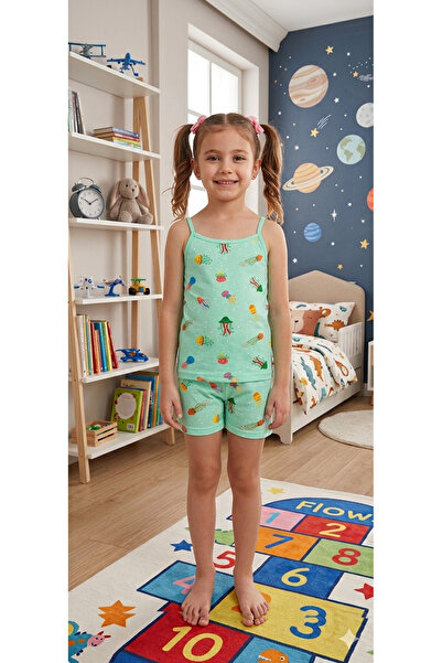 elmas kids Set boxer pentru fetiță din bumbac verde cu model de meduze
