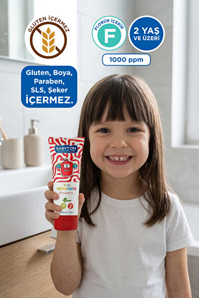 BABYTON Doğal Çilek Diş Macunu 2 Yaş ve Üzeri Florürlü 75 ml