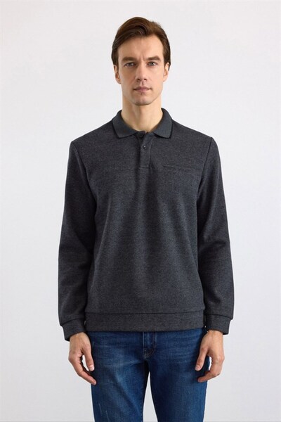 SÜVARİ Antrasit Regular Düz Polo Yaka Sweatshirt