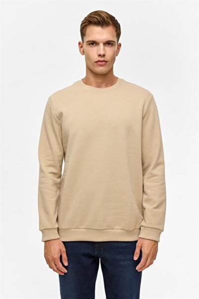 SÜVARİ Sweat oversize bej cu decolteu O, 3 fire, textura moale