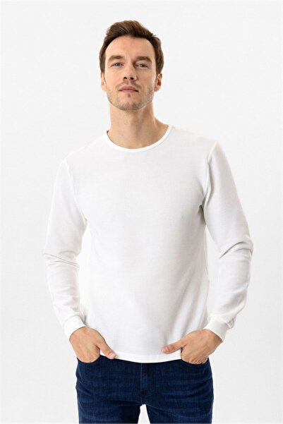 SÜVARİ Beyaz Slim Bisiklet Yaka Sweatshirt