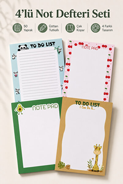 cabuk baskı 4 Pieces Note Pad Memo Pad 10x14 Cm