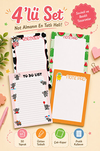 cabuk baskı 4-Piece Note Pad To Do List Memo Pad 10x14 cm